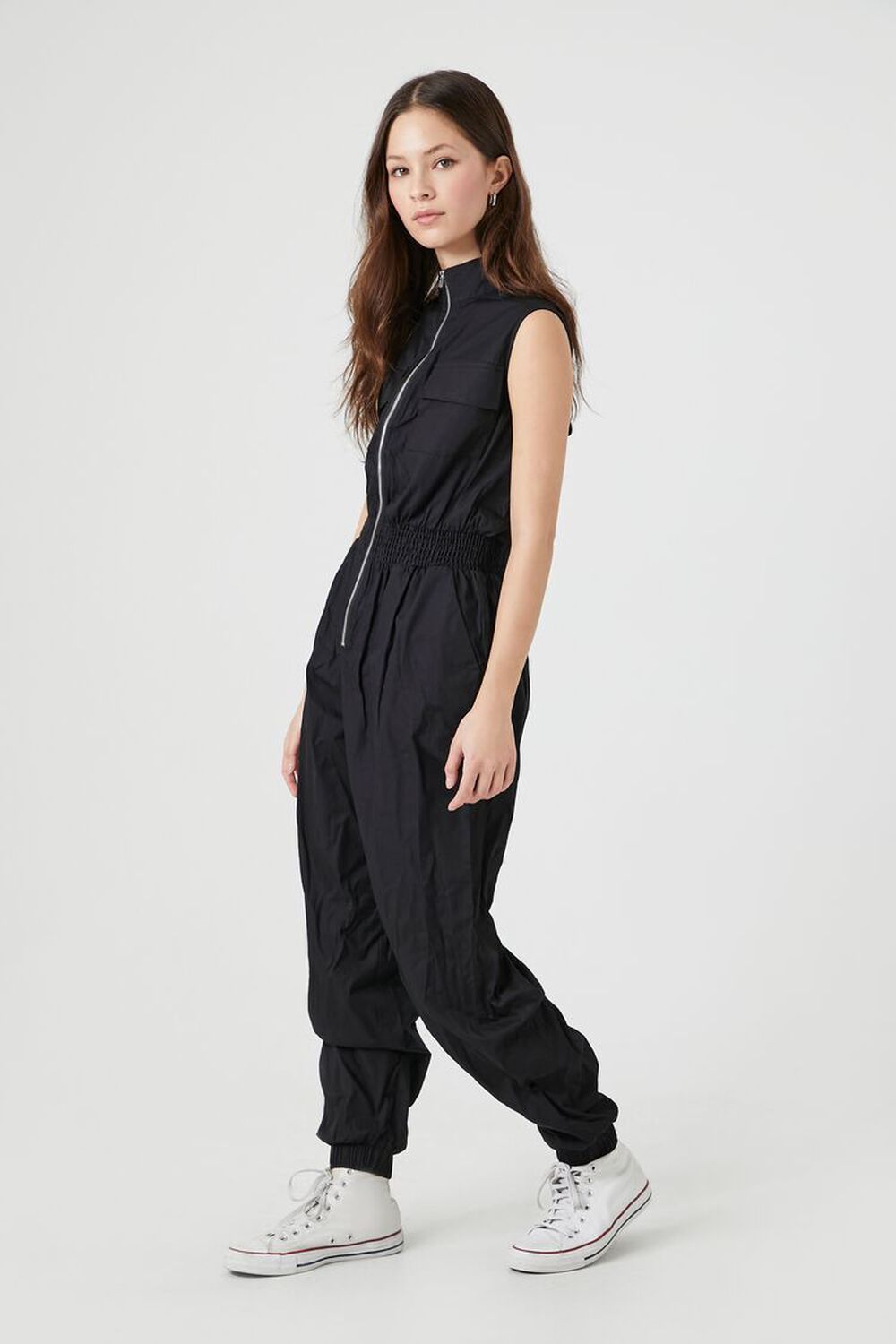 Sleeveless Poplin Zip-Up Jumpsuit